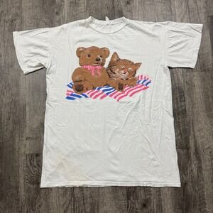Vintage Teddy Bear Cat Cute Grandma Oversized Sleep Shirt OS
